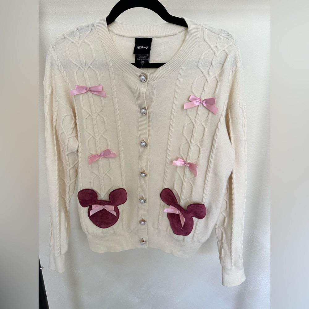 Disney Minnie Mouse Bow Heart Women’s Cable Knit Cardigan size small